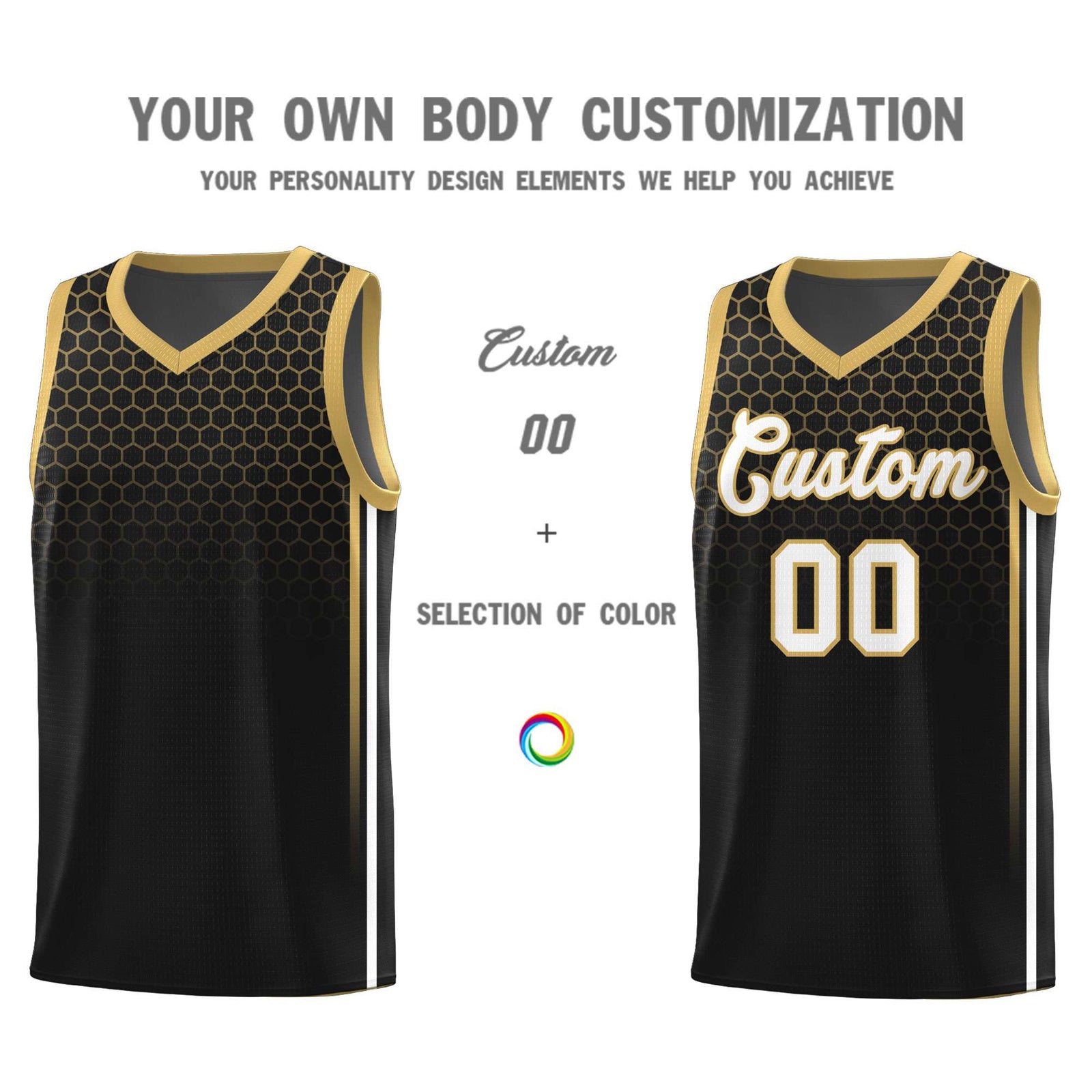 Custom Black Personalized Honeycomb Pattern Sports Uniform Basketball Jersey