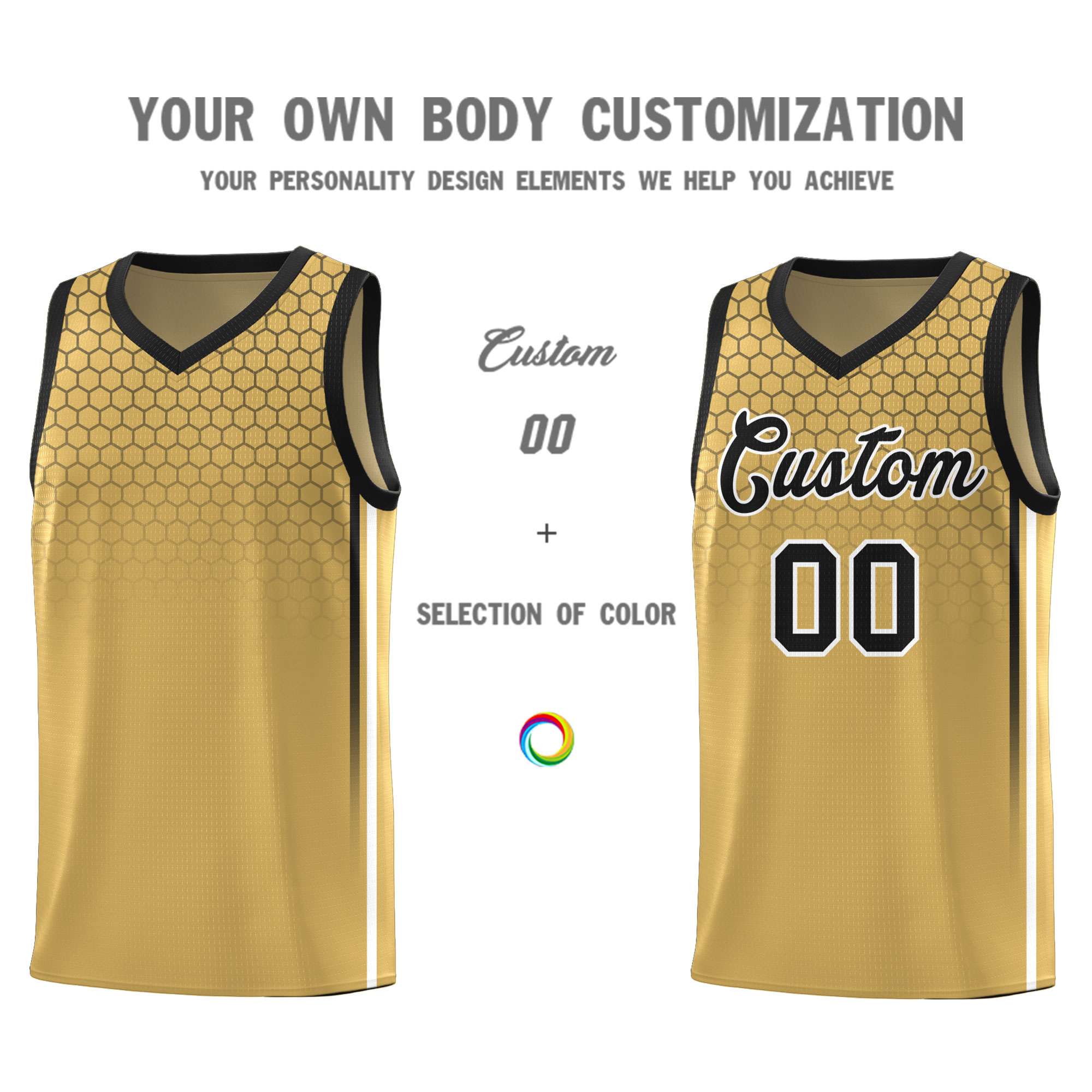 Custom Old Gold Personalized Honeycomb Pattern Sports Uniform Basketball Jersey