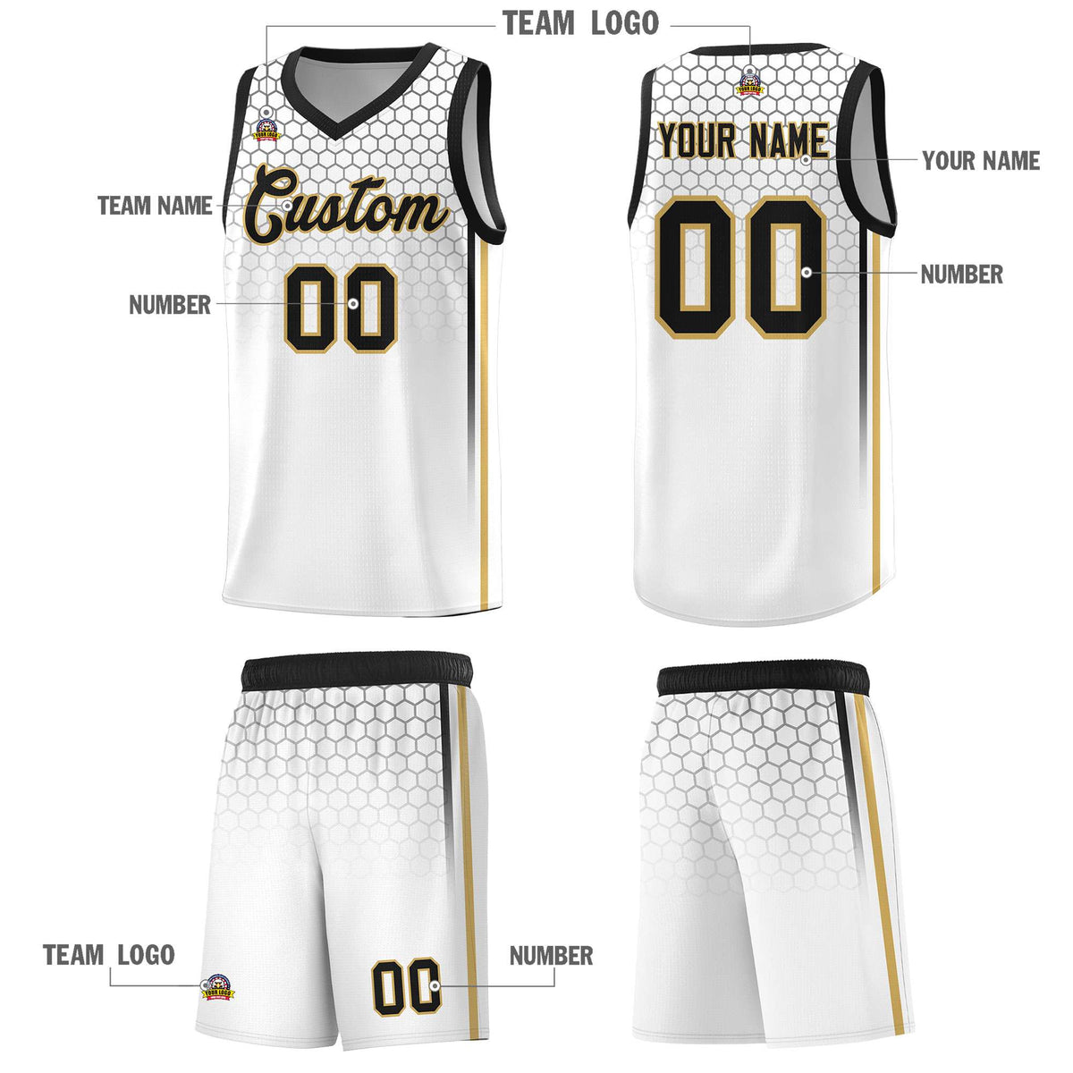 Custom White Personalized Honeycomb Pattern Sports Uniform Basketball Jersey