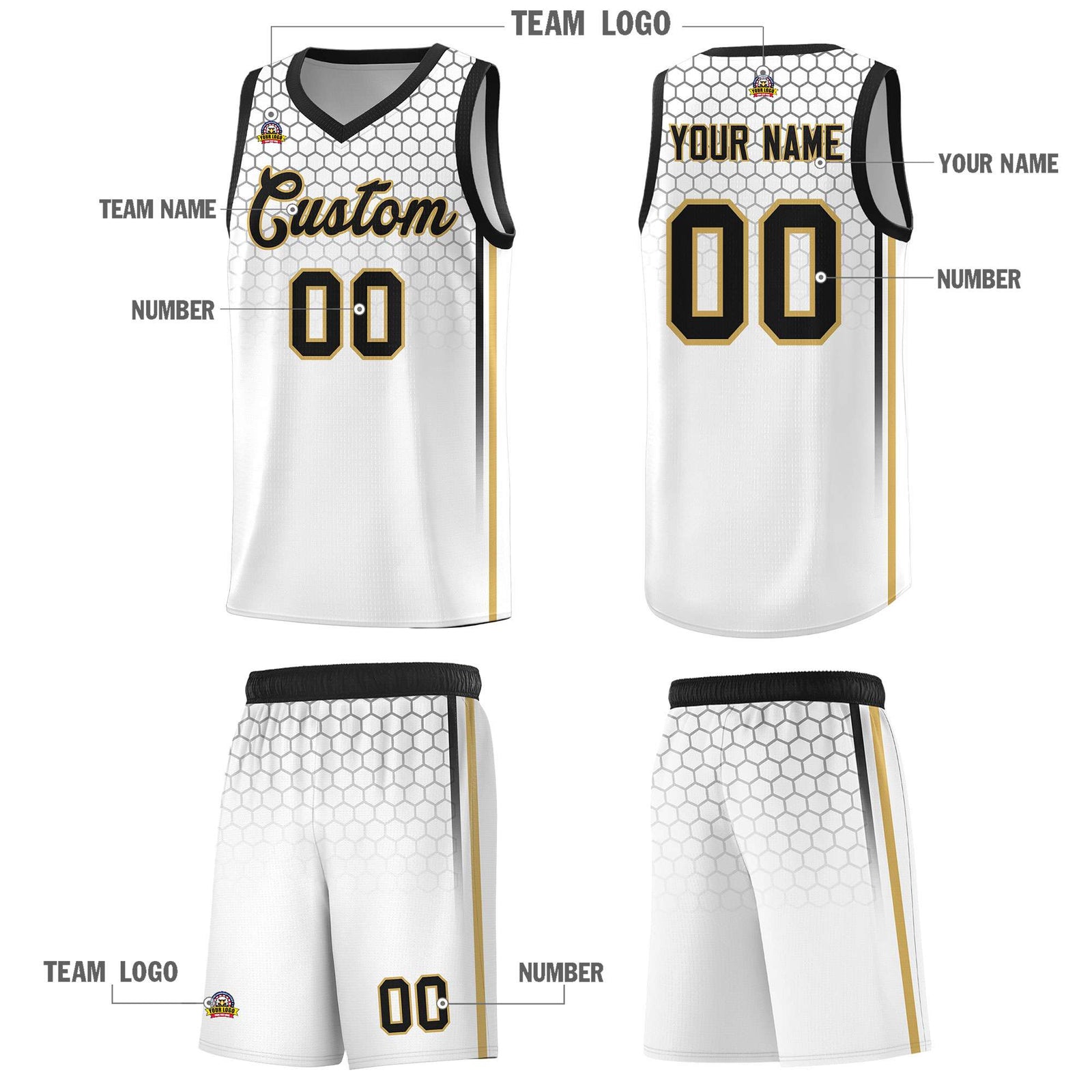 Custom White Personalized Honeycomb Pattern Sports Uniform Basketball Jersey