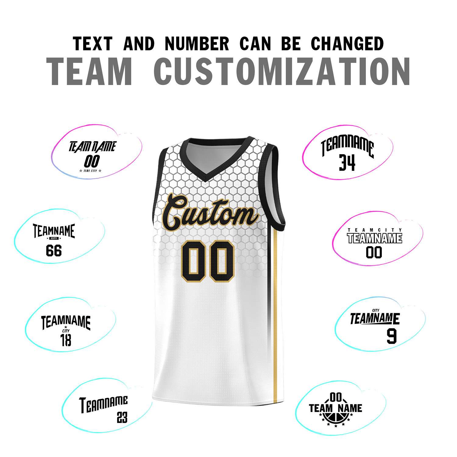 Custom White Personalized Honeycomb Pattern Sports Uniform Basketball Jersey