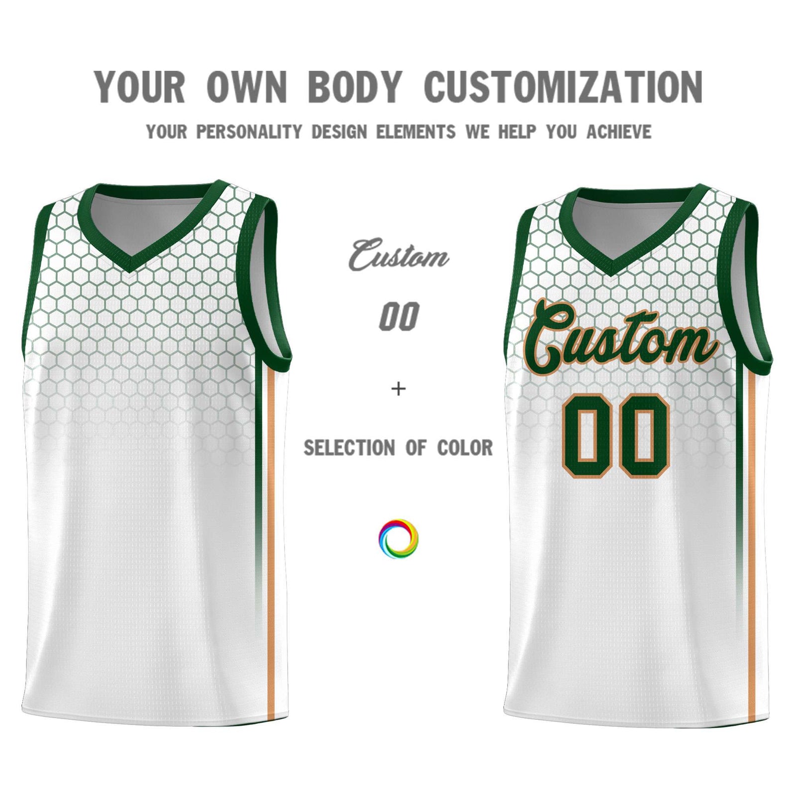 Custom White Personalized Honeycomb Pattern Sports Uniform Basketball Jersey
