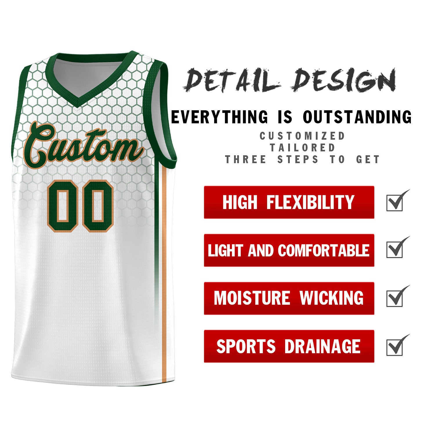 Custom White Personalized Honeycomb Pattern Sports Uniform Basketball Jersey