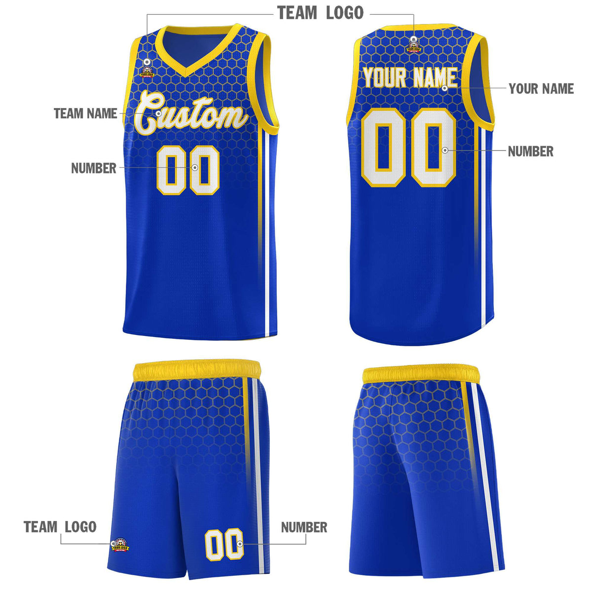 Custom Royal Personalized Honeycomb Pattern Sports Uniform Basketball Jersey