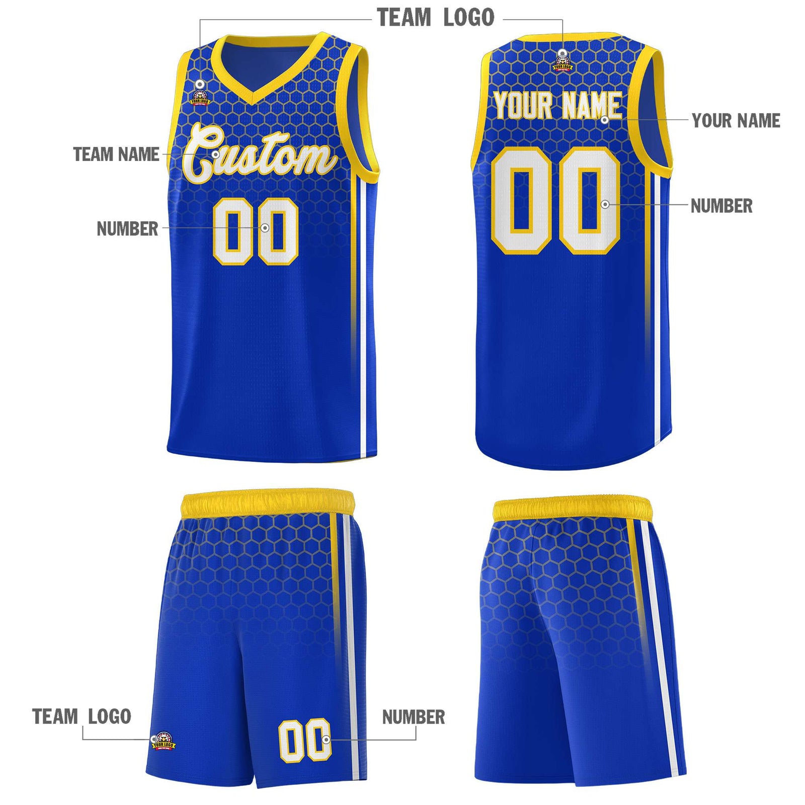 Custom Royal Personalized Honeycomb Pattern Sports Uniform Basketball Jersey