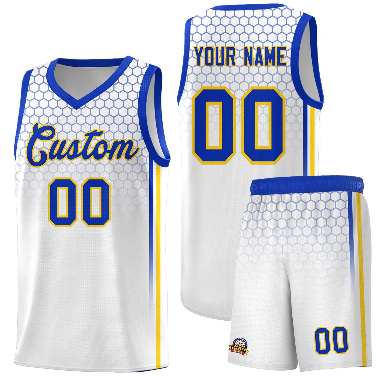 Custom White Personalized Honeycomb Pattern Sports Uniform Basketball Jersey