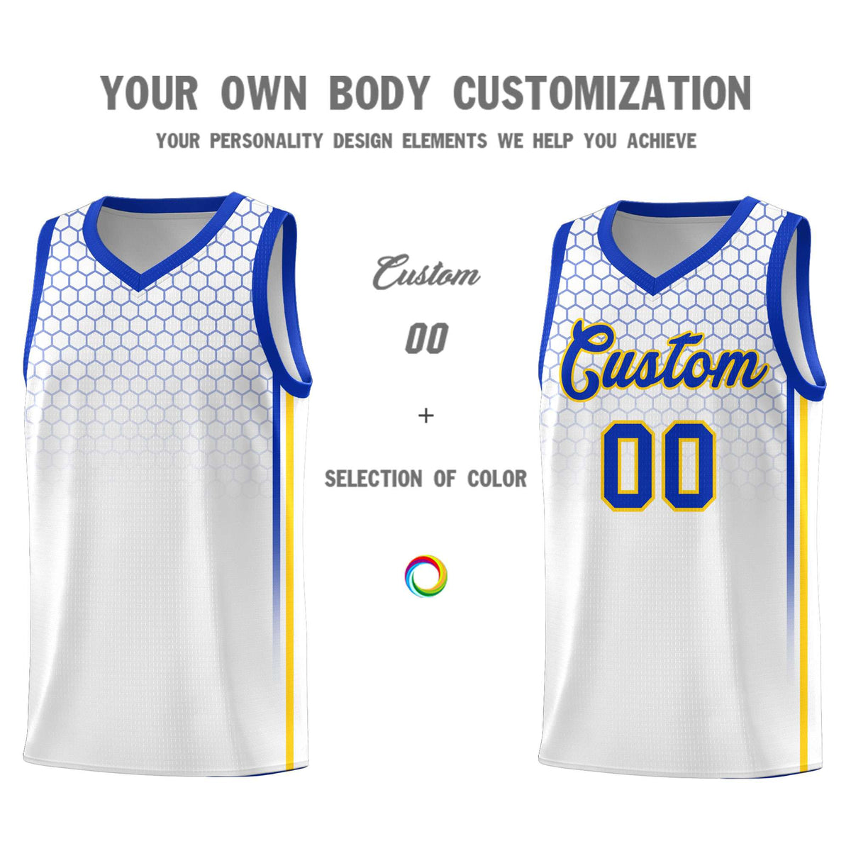 Custom White Personalized Honeycomb Pattern Sports Uniform Basketball Jersey
