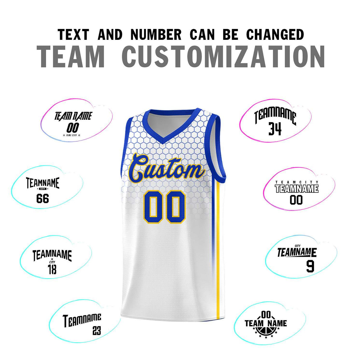 Custom White Personalized Honeycomb Pattern Sports Uniform Basketball Jersey