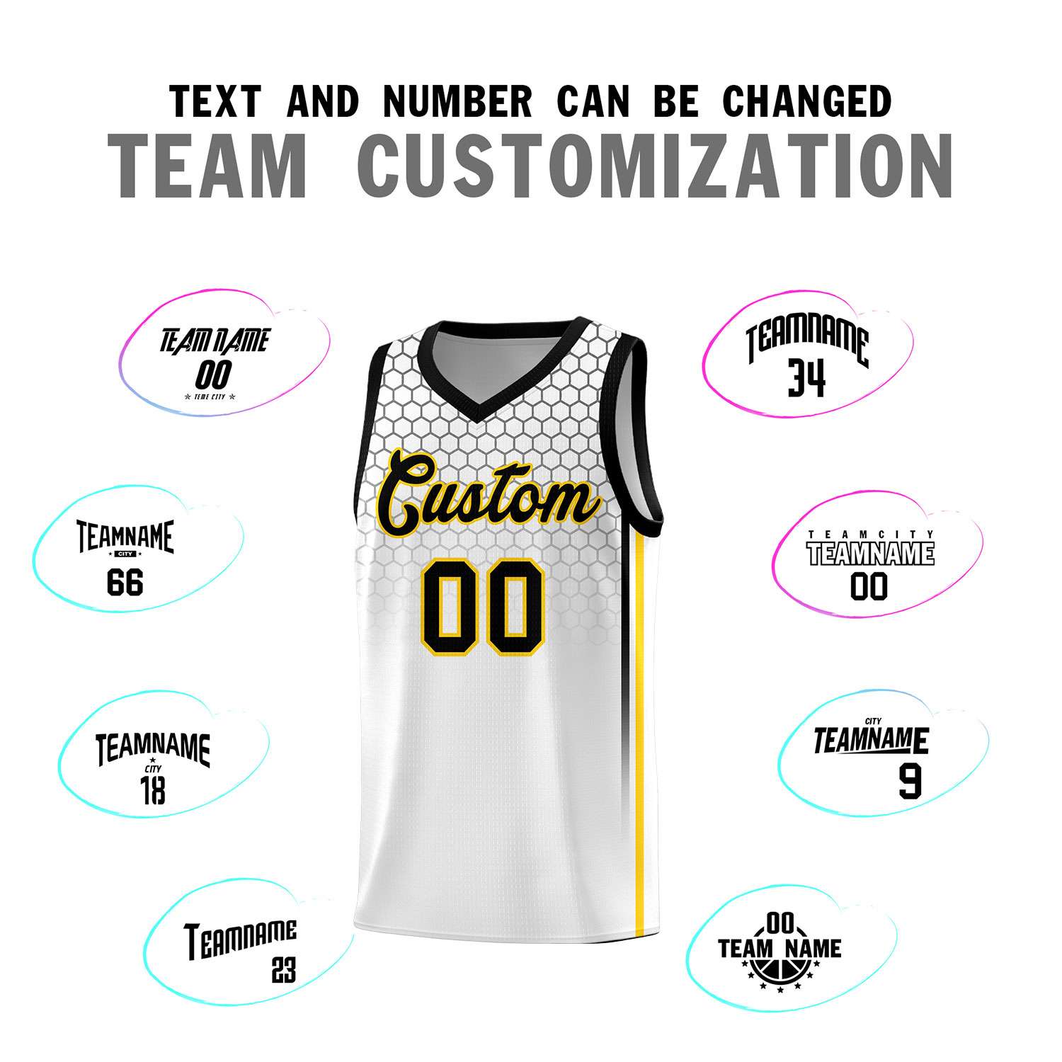 Custom White Personalized Honeycomb Pattern Sports Uniform Basketball Jersey