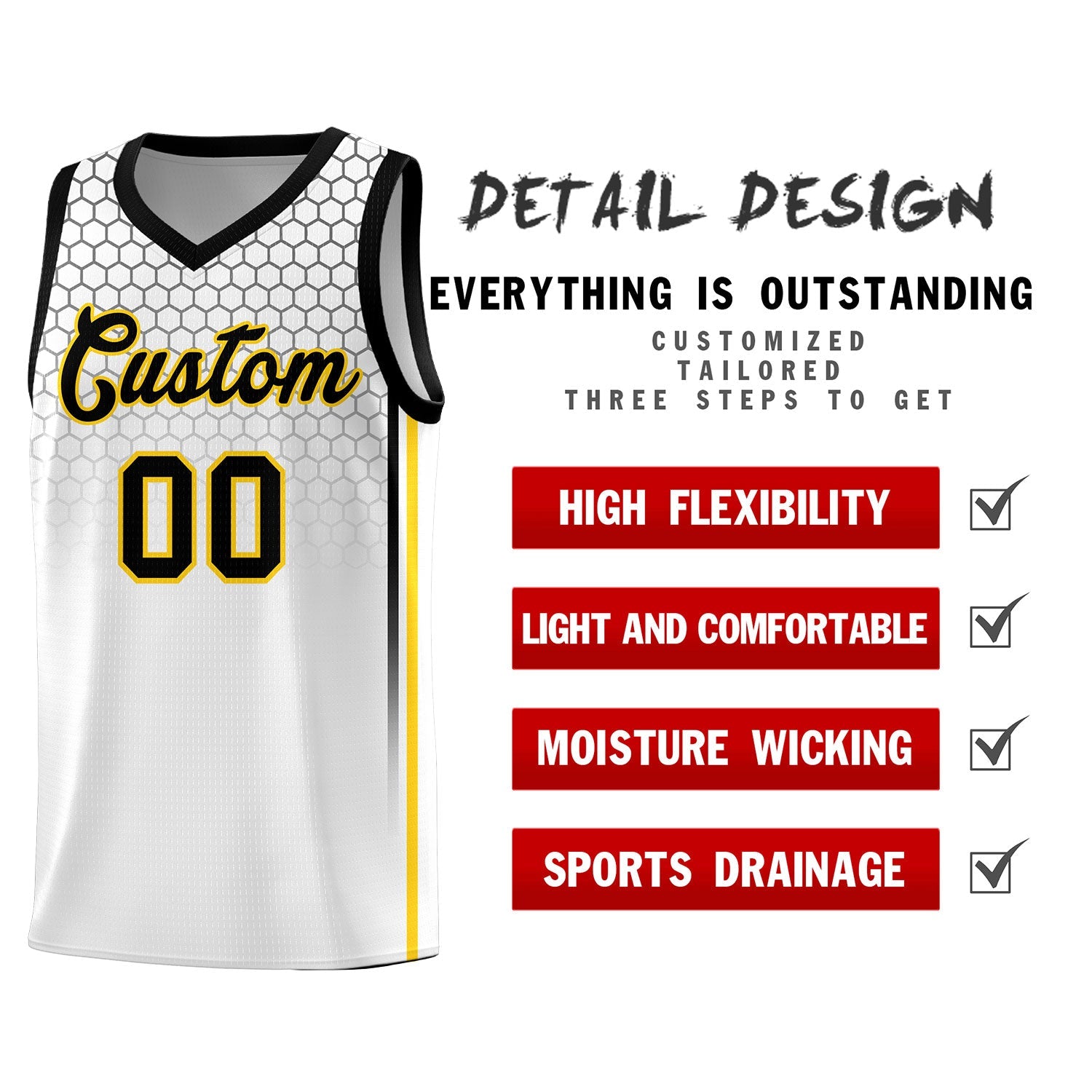 Custom White Personalized Honeycomb Pattern Sports Uniform Basketball Jersey