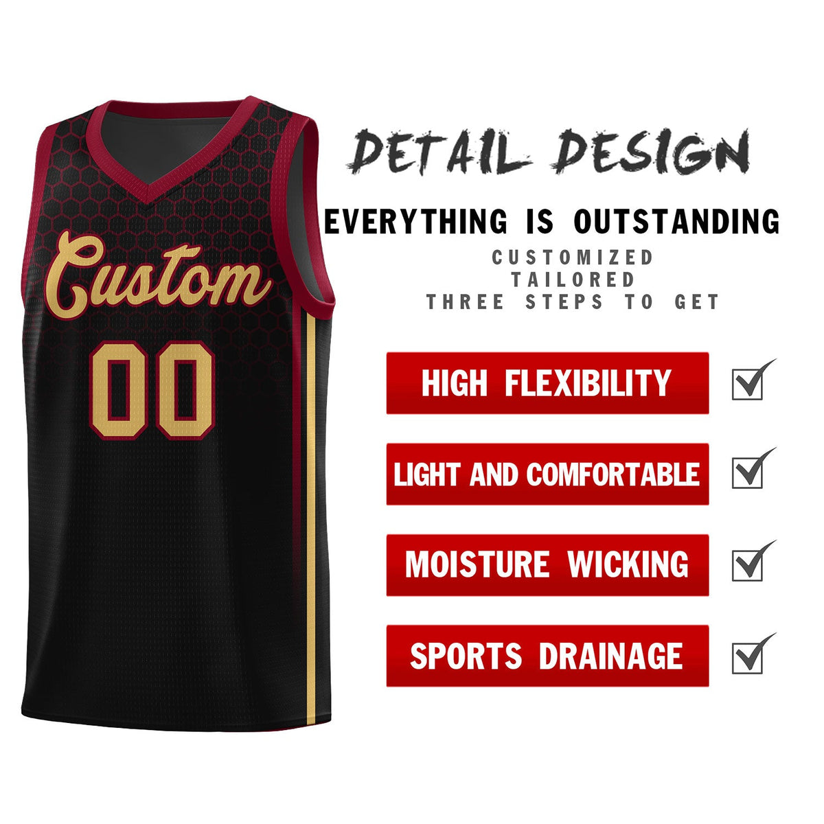 Custom Black Personalized Honeycomb Pattern Sports Uniform Basketball Jersey