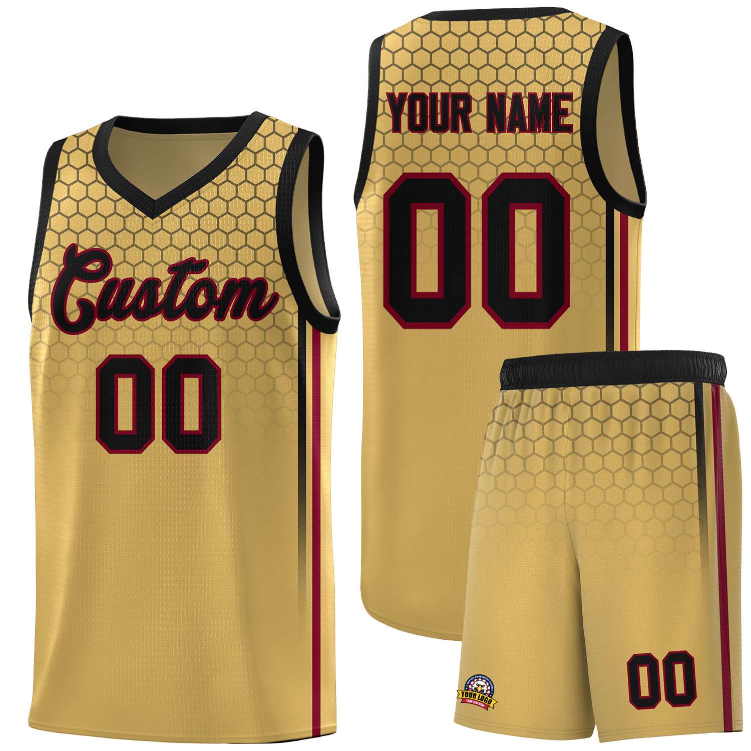 Custom Old Gold Personalized Honeycomb Pattern Sports Uniform Basketball Jersey