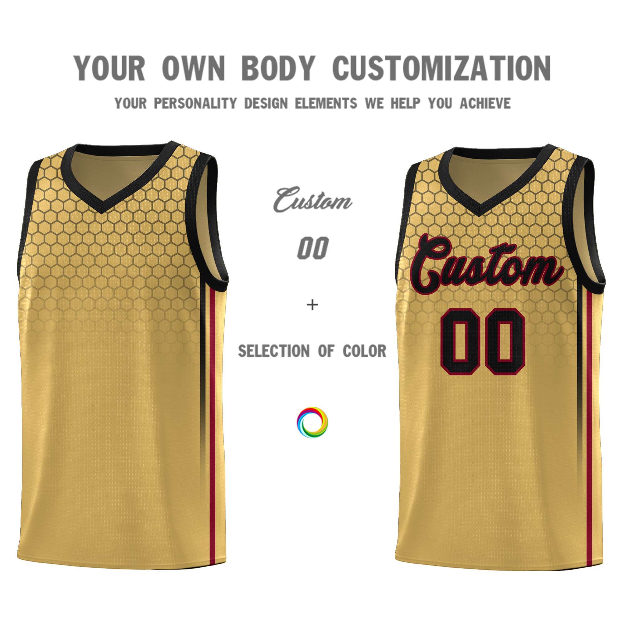 Custom Old Gold Personalized Honeycomb Pattern Sports Uniform Basketball Jersey
