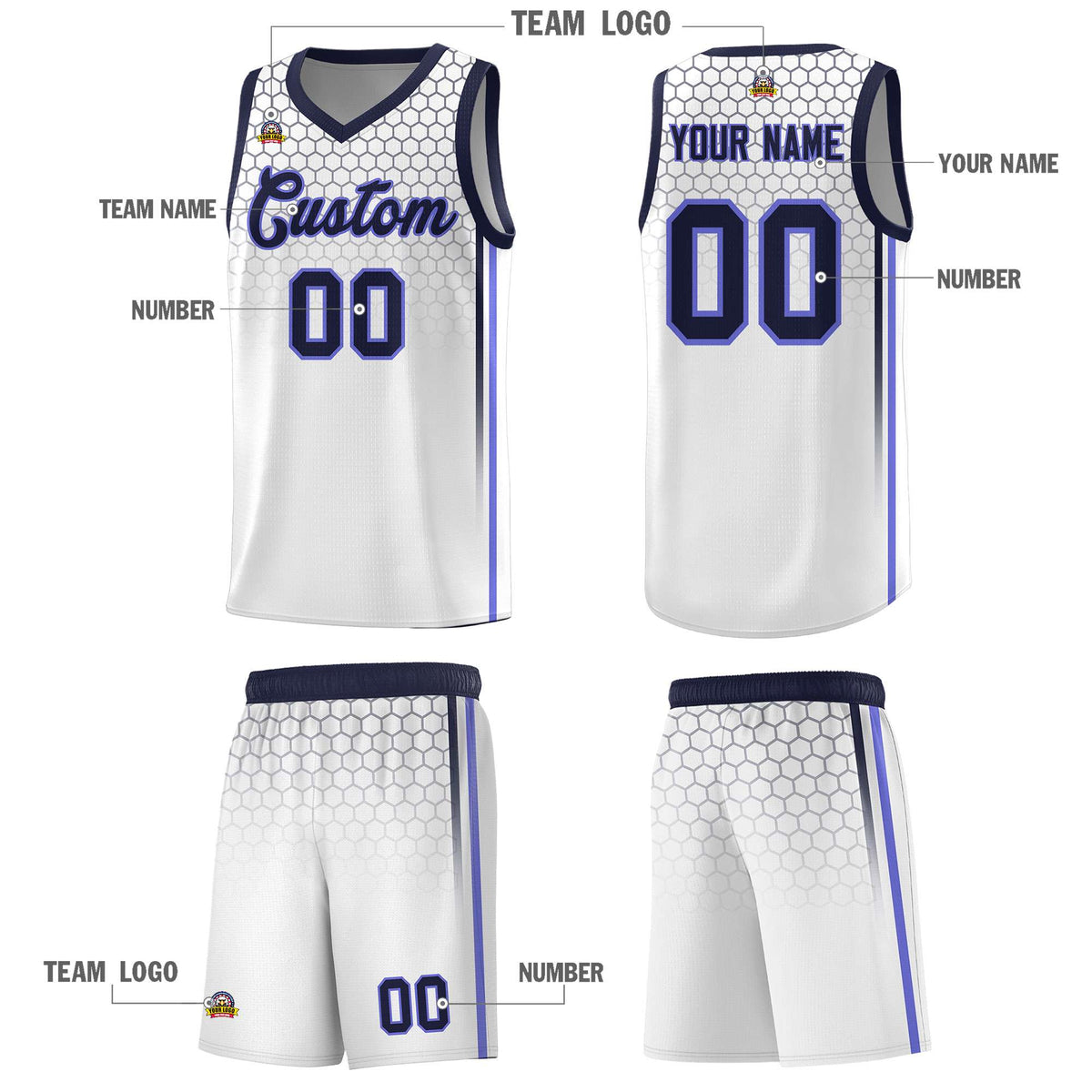 Custom White Personalized Honeycomb Pattern Sports Uniform Basketball Jersey