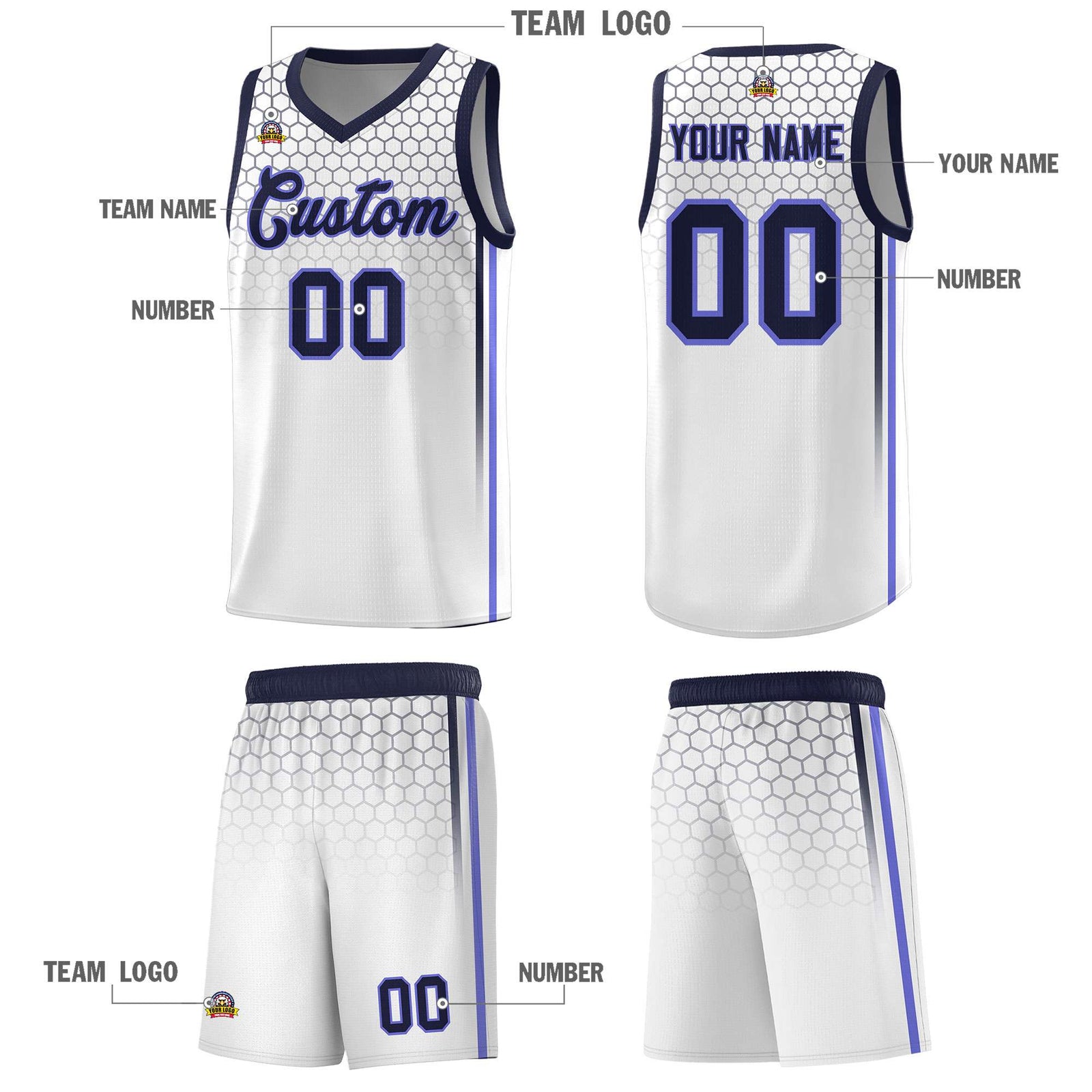 Custom White Personalized Honeycomb Pattern Sports Uniform Basketball Jersey
