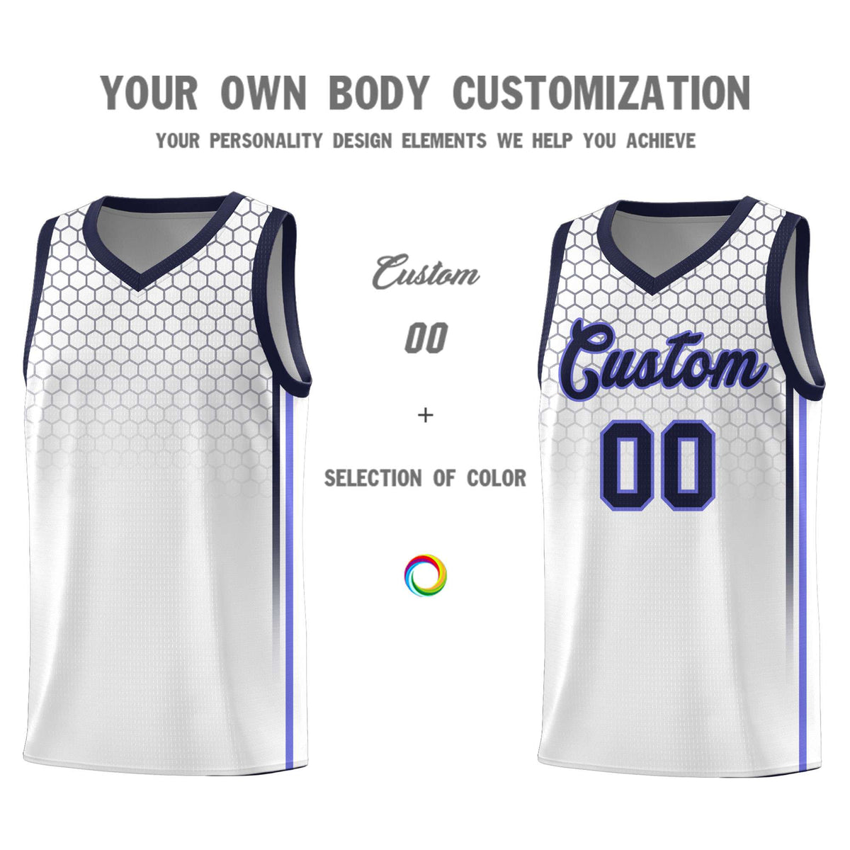 Custom White Personalized Honeycomb Pattern Sports Uniform Basketball Jersey