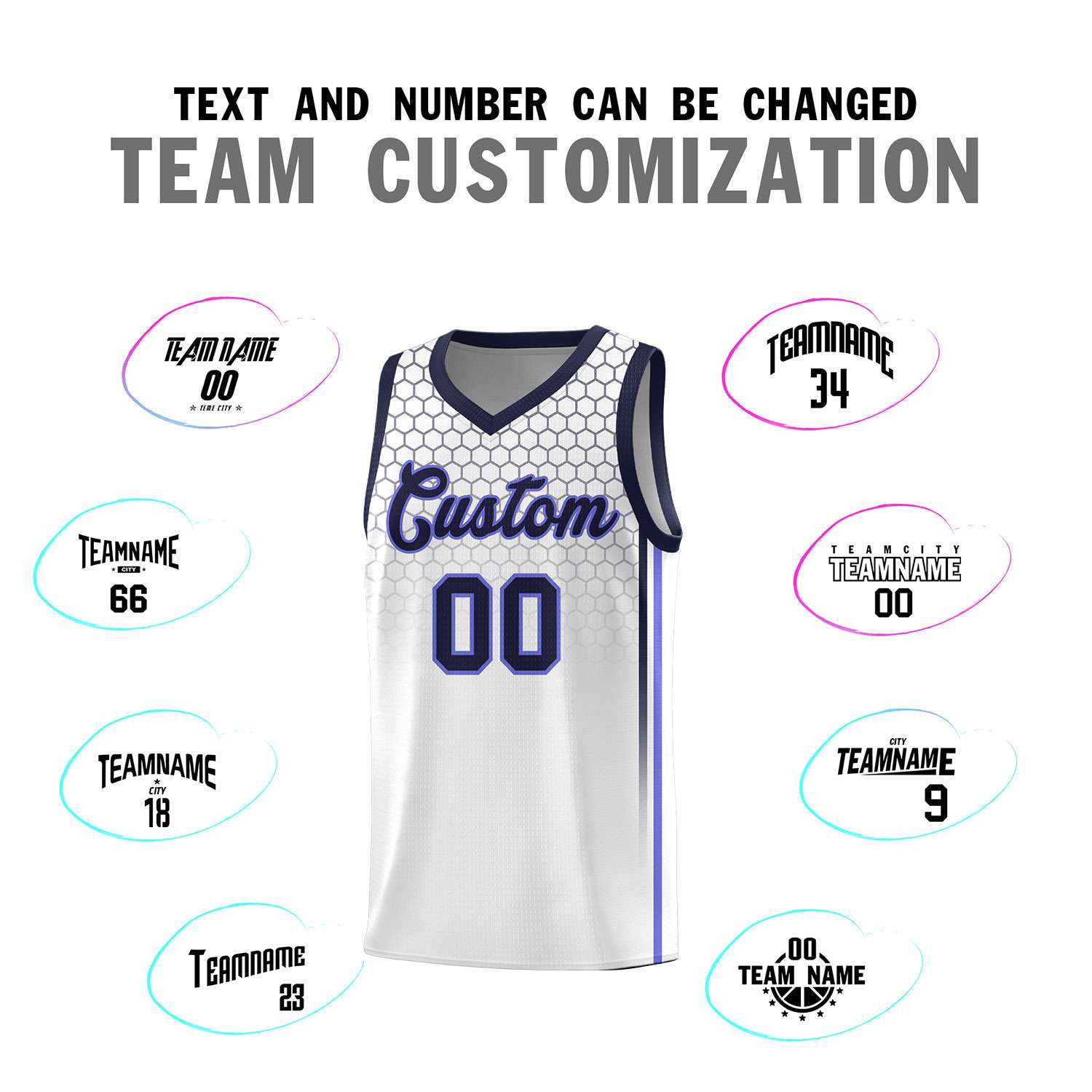 Custom White Personalized Honeycomb Pattern Sports Uniform Basketball Jersey