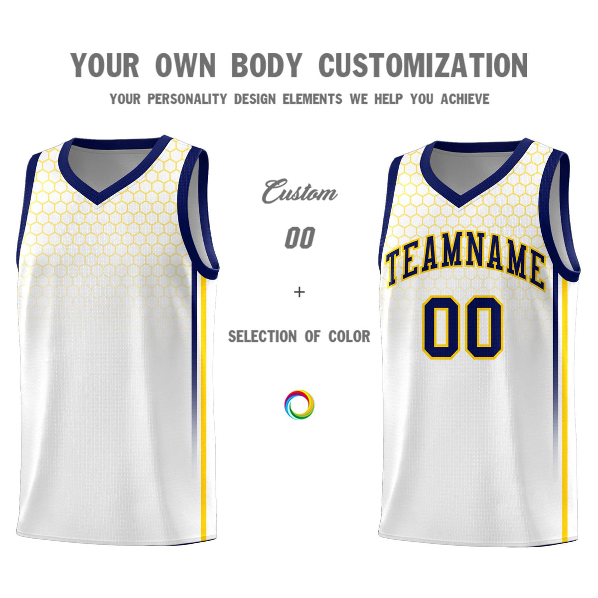 Custom White Personalized Honeycomb Pattern Sports Uniform Basketball Jersey