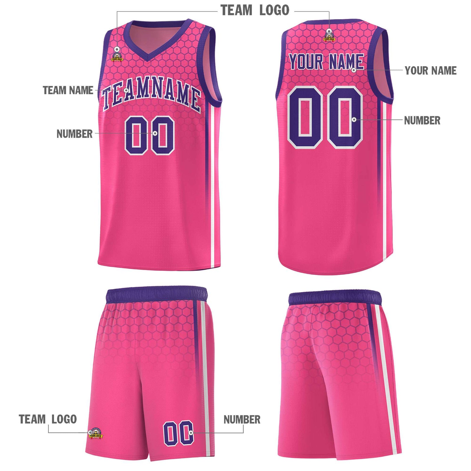 Custom Pink Personalized Honeycomb Pattern Sports Uniform Basketball Jersey