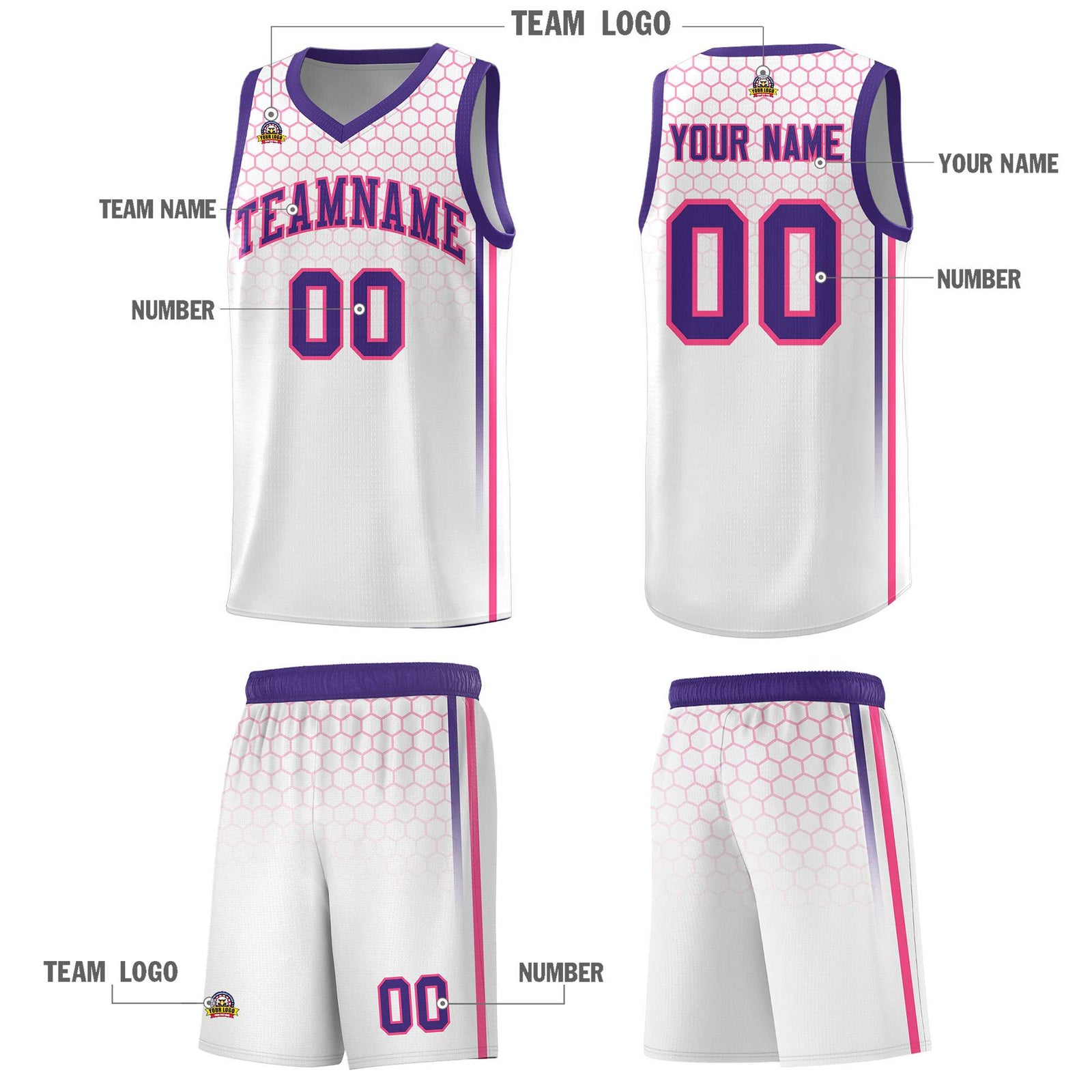 Custom White Personalized Honeycomb Pattern Sports Uniform Basketball Jersey