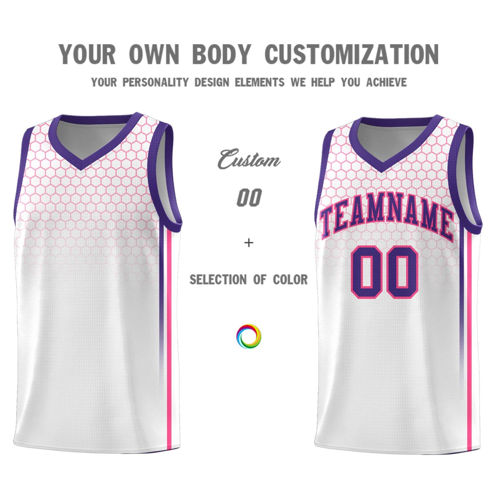 Custom White Personalized Honeycomb Pattern Sports Uniform Basketball Jersey