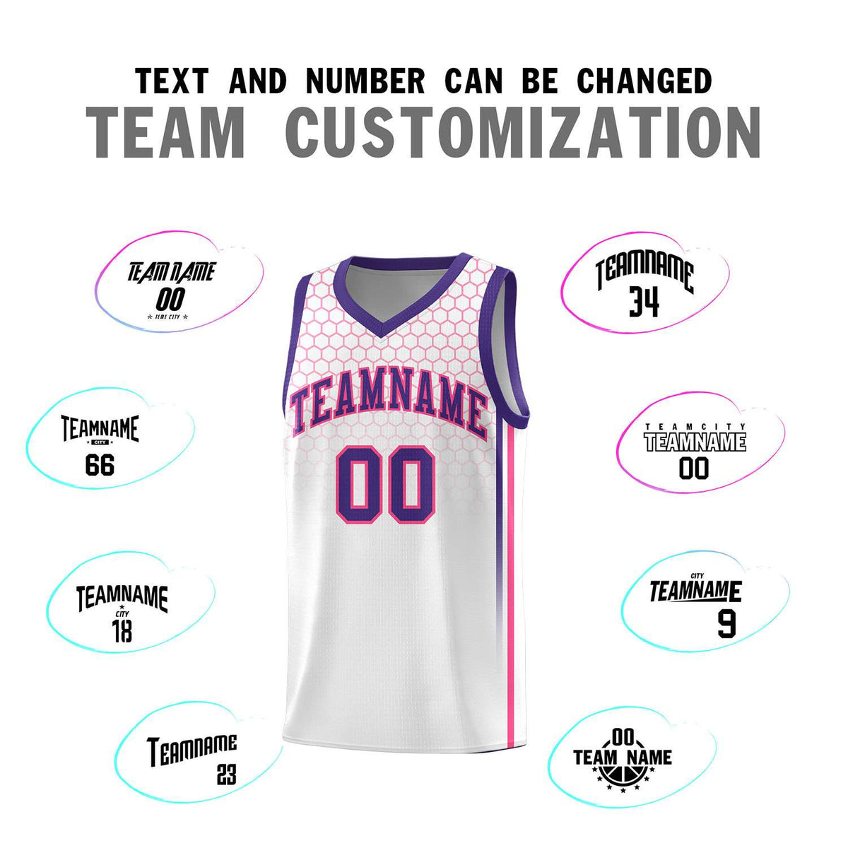 Custom White Personalized Honeycomb Pattern Sports Uniform Basketball Jersey