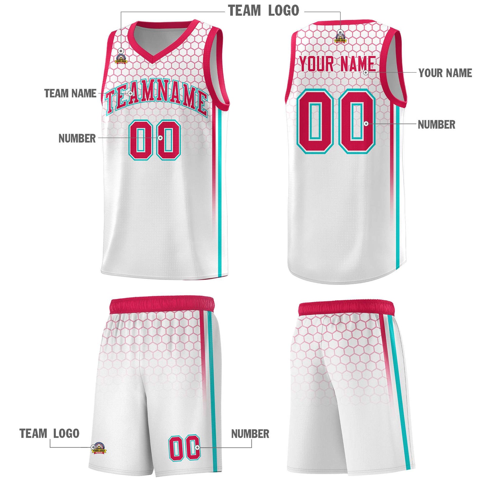 Custom White Personalized Honeycomb Pattern Sports Uniform Basketball Jersey
