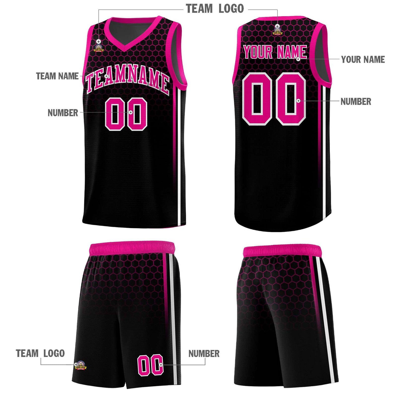 Custom Black Personalized Honeycomb Pattern Sports Uniform Basketball Jersey