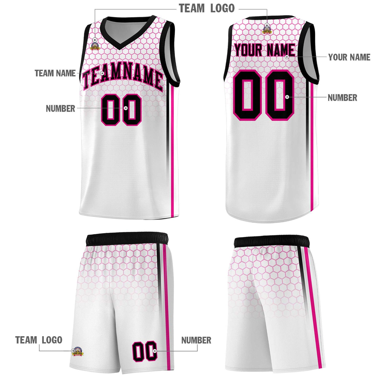Custom White Personalized Honeycomb Pattern Sports Uniform Basketball Jersey