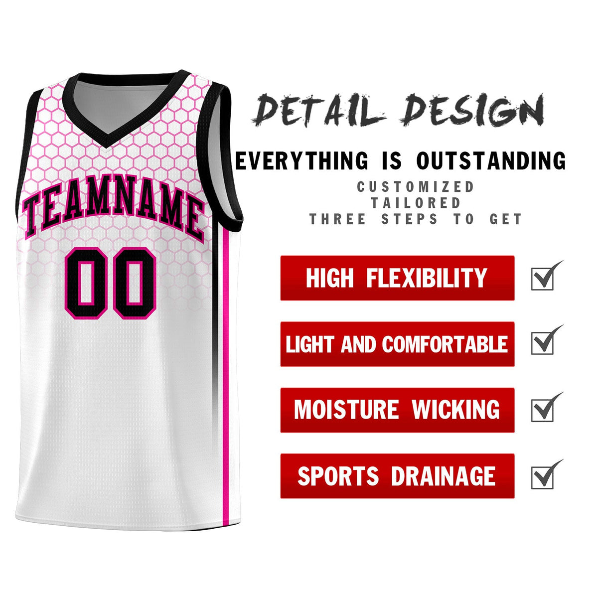 Custom White Personalized Honeycomb Pattern Sports Uniform Basketball Jersey