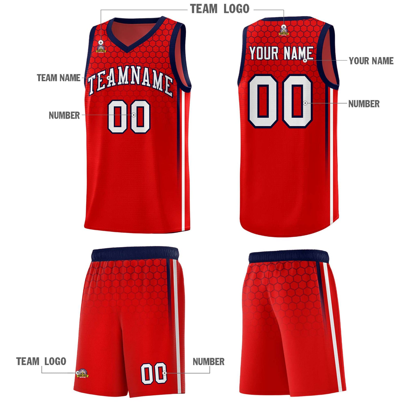 Custom Red Personalized Honeycomb Pattern Sports Uniform Basketball Jersey