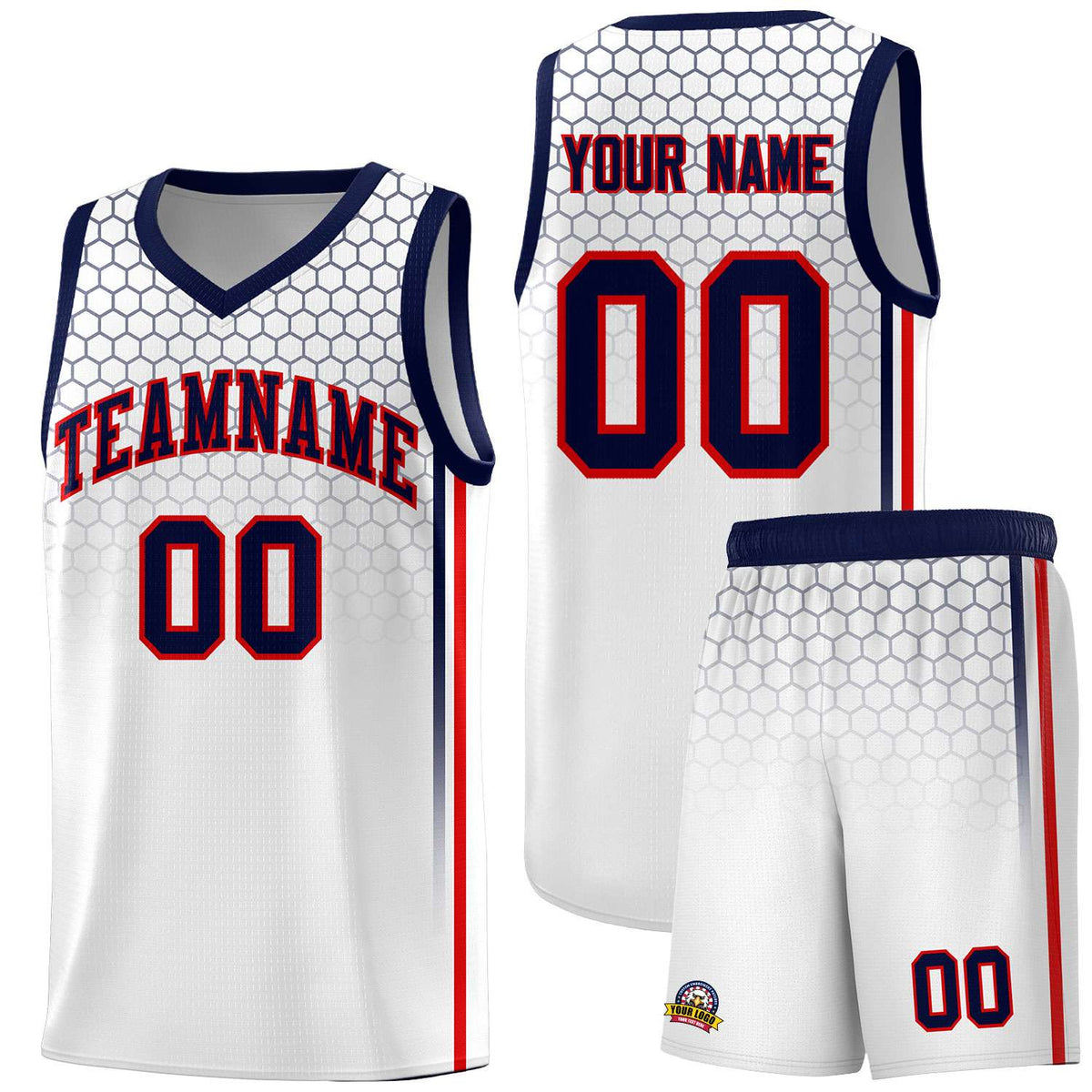 Custom White Personalized Honeycomb Pattern Sports Uniform Basketball Jersey
