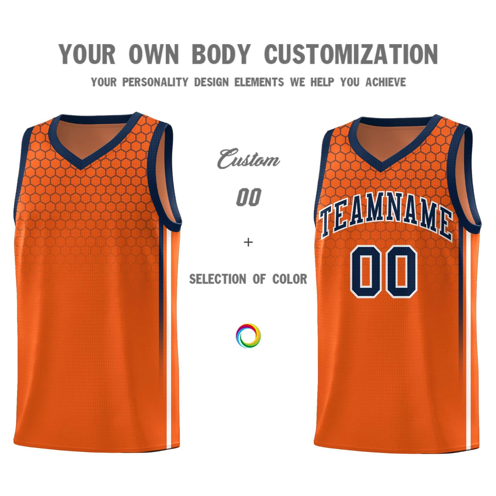 Custom Texas Orange Personalized Honeycomb Pattern Sports Uniform Basketball Jersey
