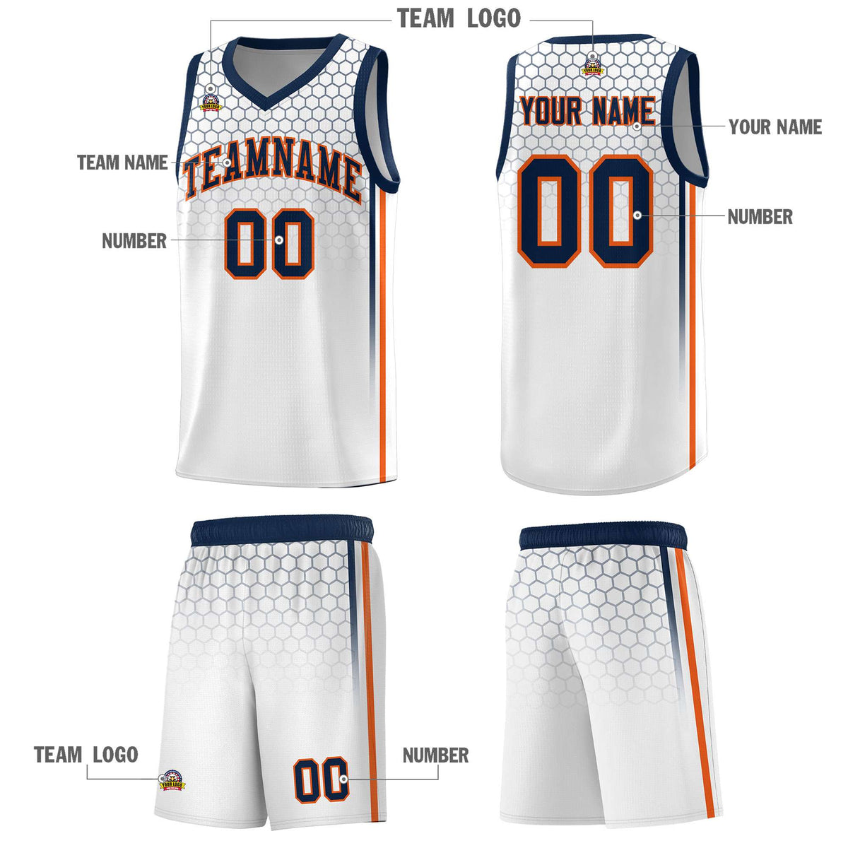Custom White Personalized Honeycomb Pattern Sports Uniform Basketball Jersey