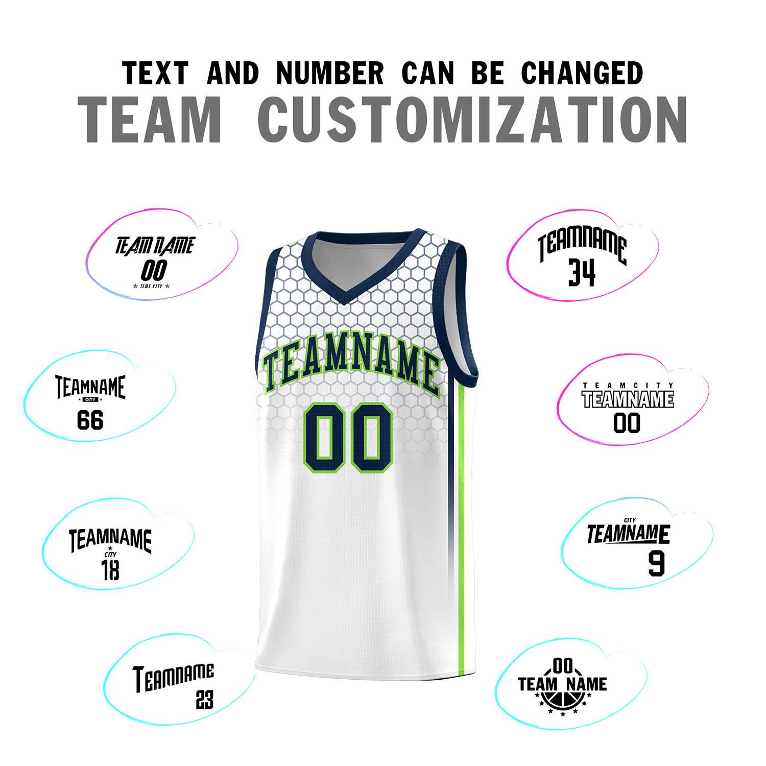 Custom White Personalized Honeycomb Pattern Sports Uniform Basketball Jersey