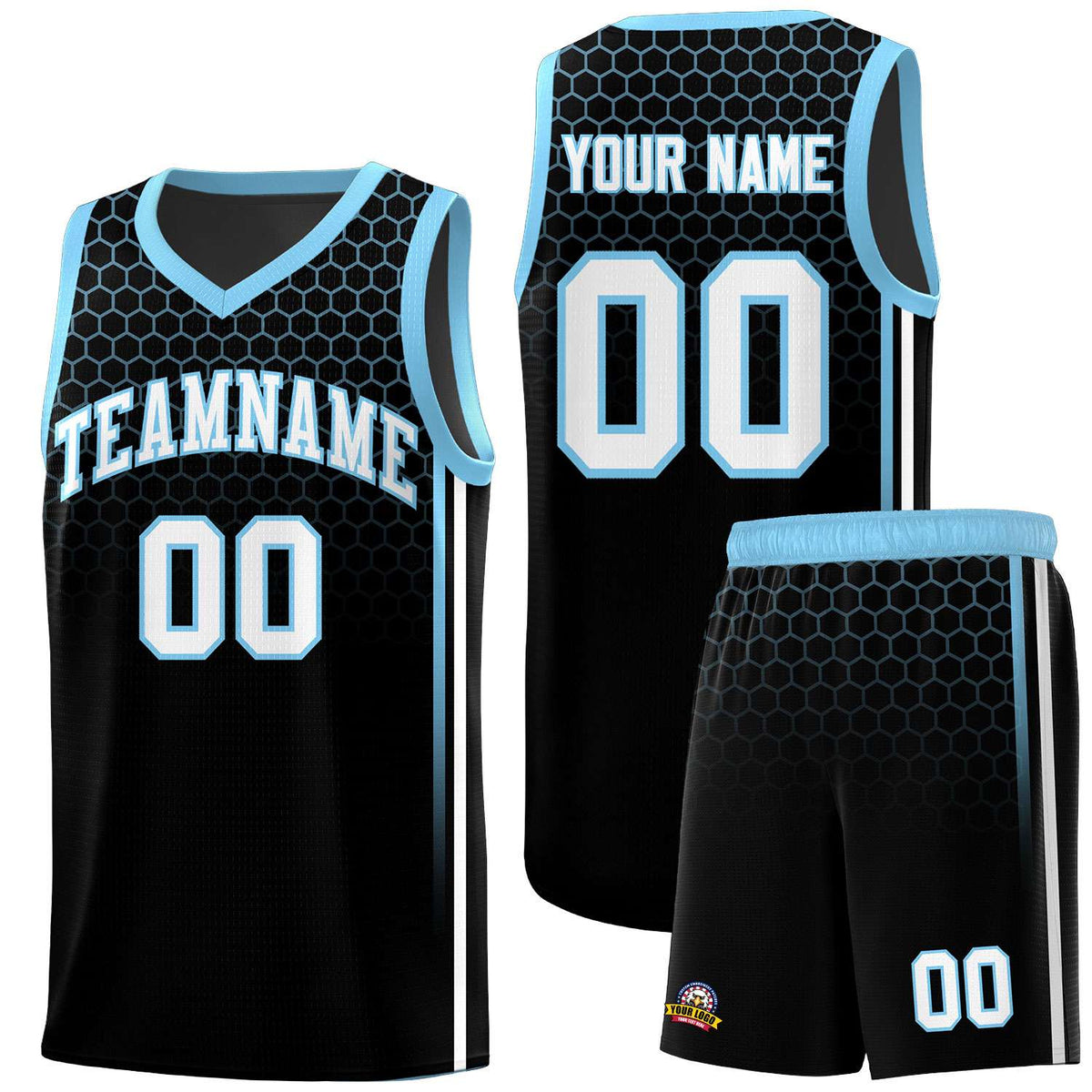 Custom Black Personalized Honeycomb Pattern Sports Uniform Basketball Jersey