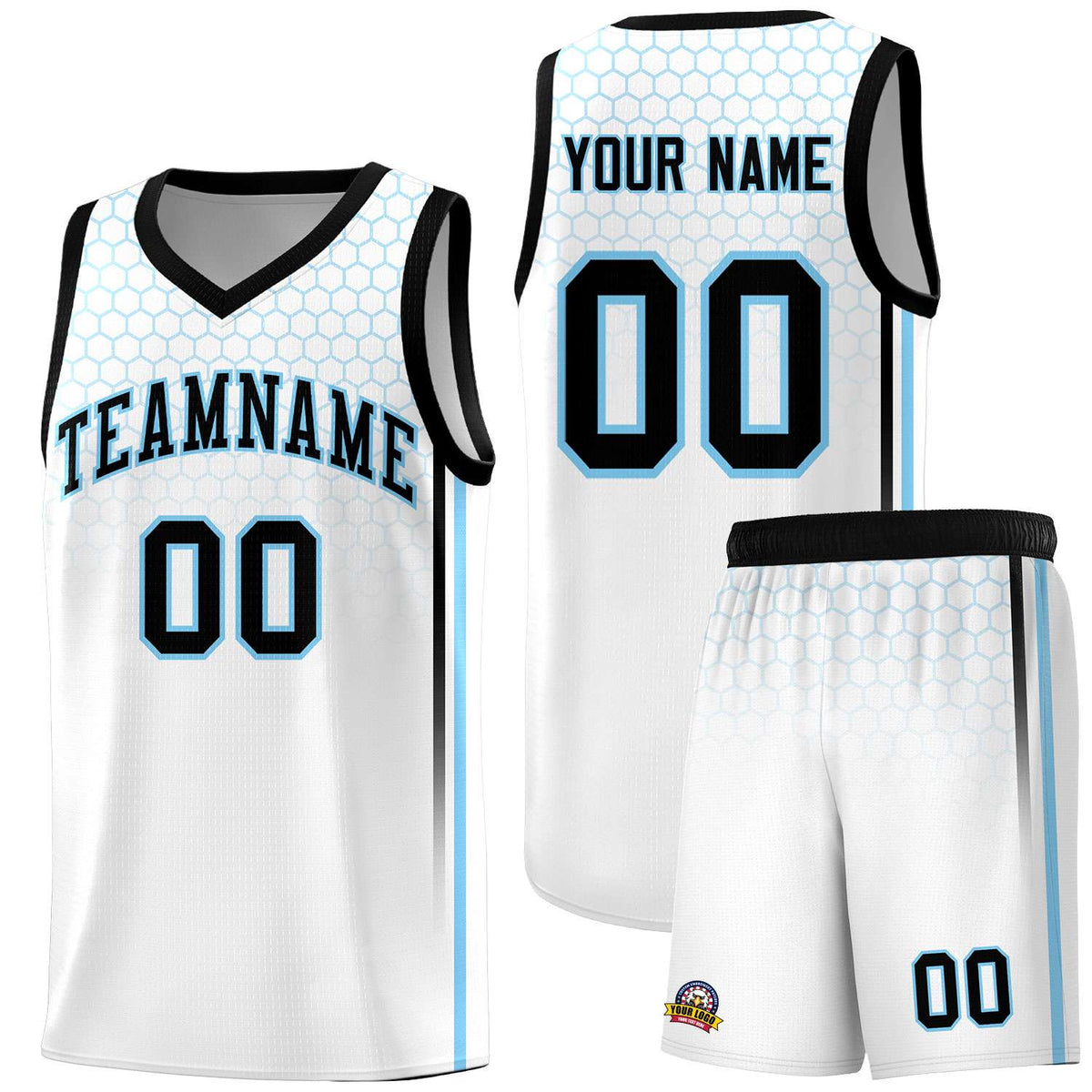 Custom White Personalized Honeycomb Pattern Sports Uniform Basketball Jersey