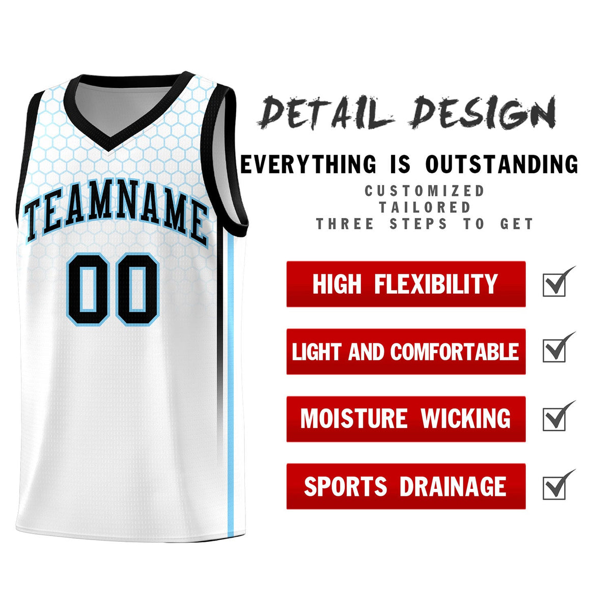 Custom White Personalized Honeycomb Pattern Sports Uniform Basketball Jersey