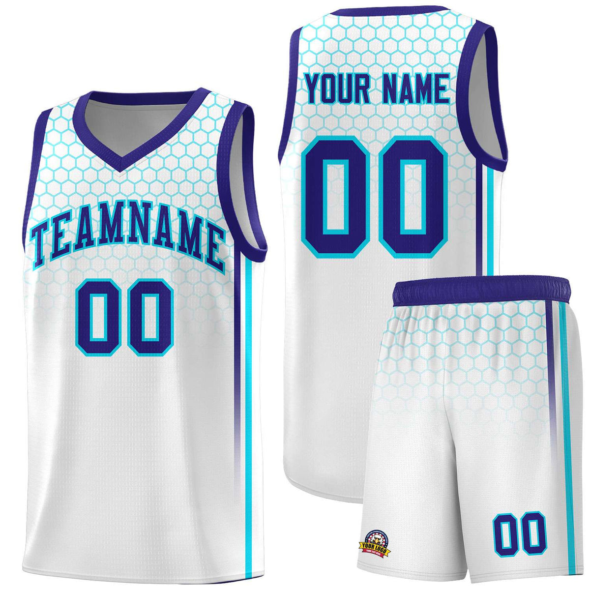 Custom White Personalized Honeycomb Pattern Sports Uniform Basketball Jersey