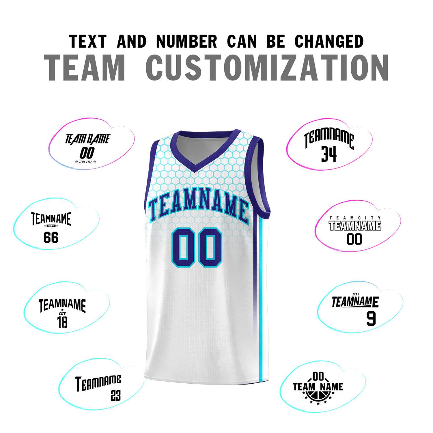 Custom White Personalized Honeycomb Pattern Sports Uniform Basketball Jersey