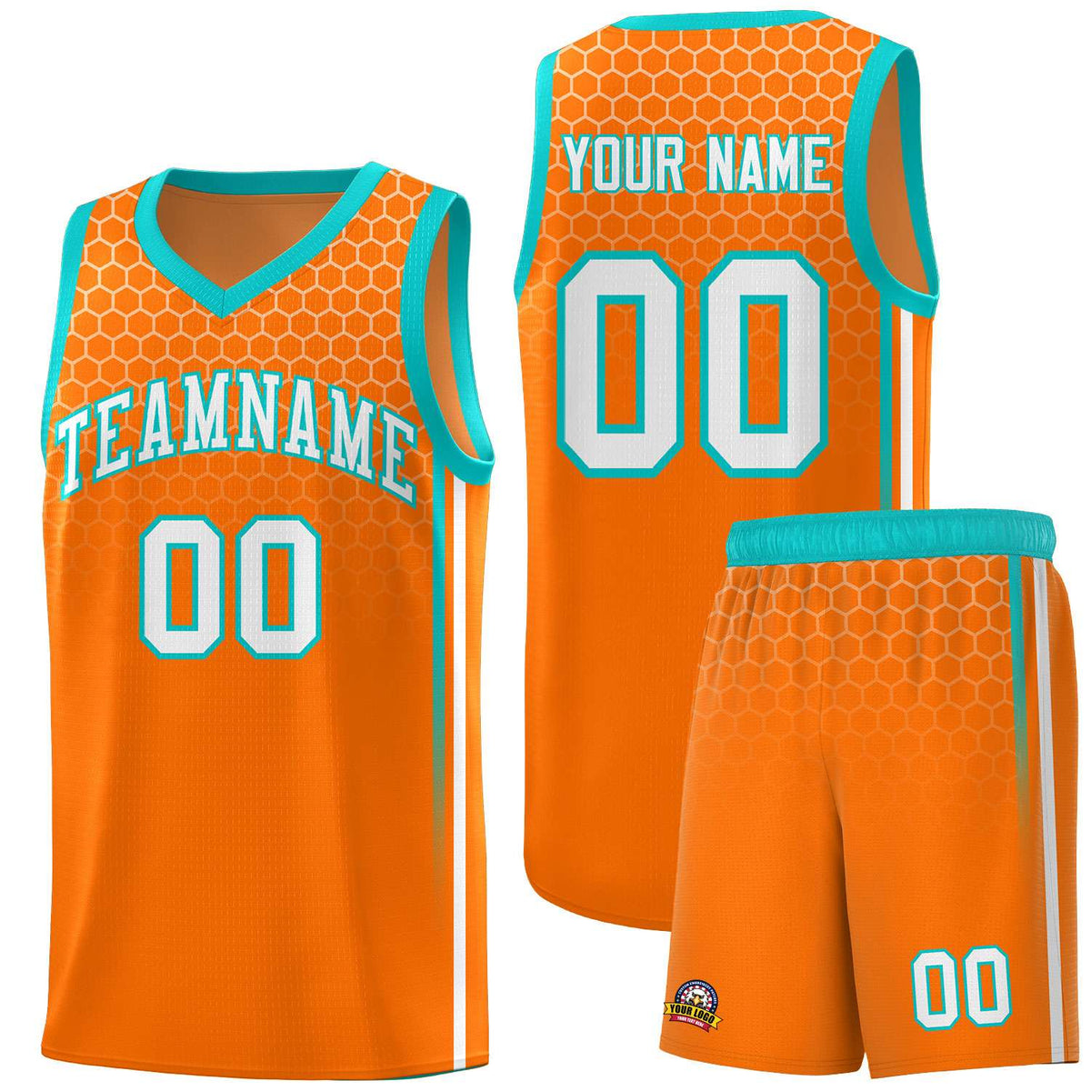 Custom Orange Personalized Honeycomb Pattern Sports Uniform Basketball Jersey