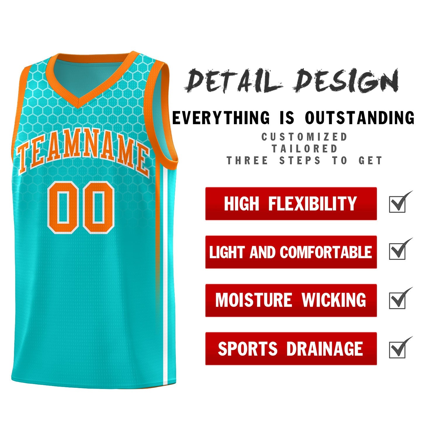Custom Sky Blue Personalized Honeycomb Pattern Sports Uniform Basketball Jersey