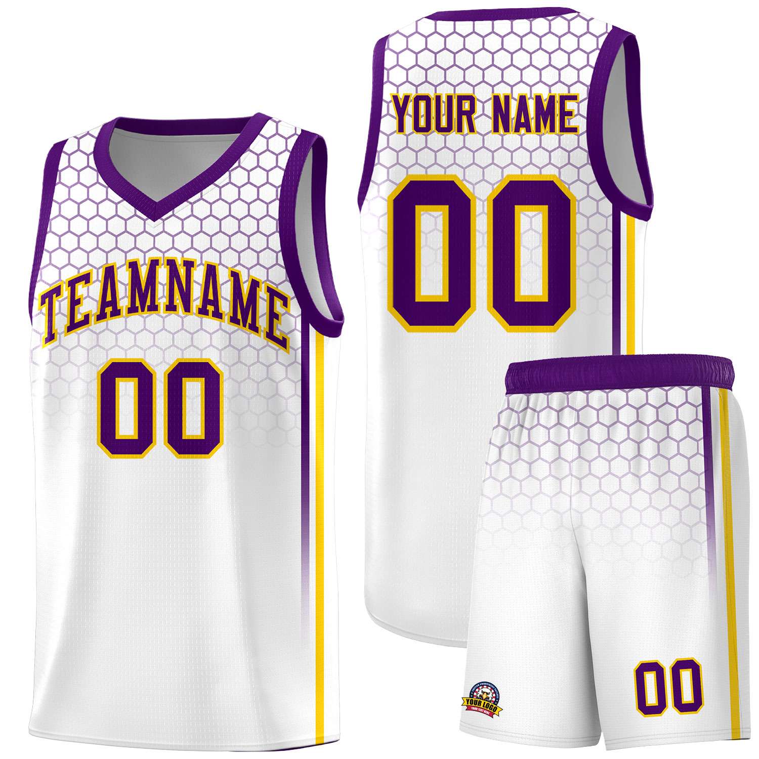 Custom White Personalized Honeycomb Pattern Sports Uniform Basketball Jersey