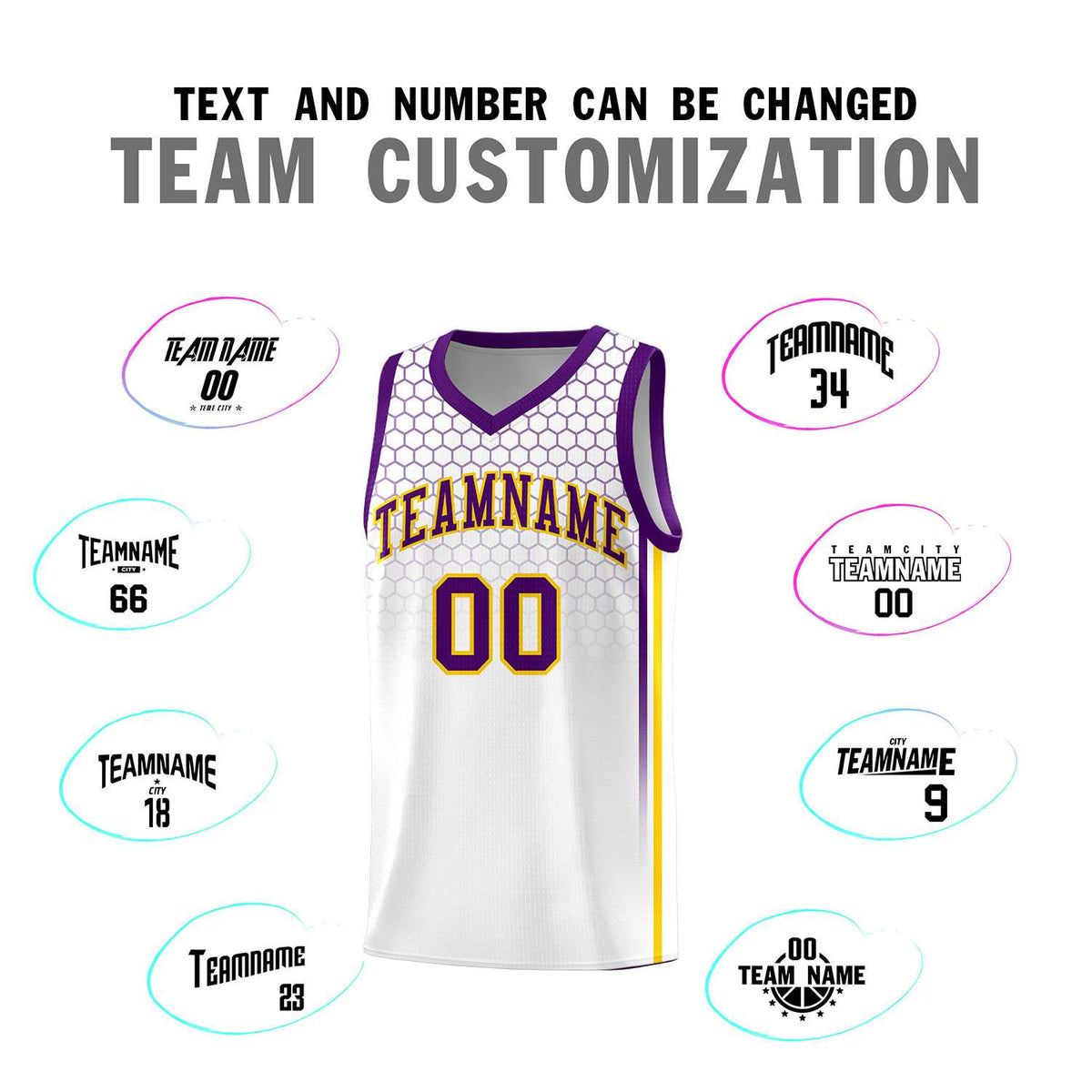 Custom White Personalized Honeycomb Pattern Sports Uniform Basketball Jersey