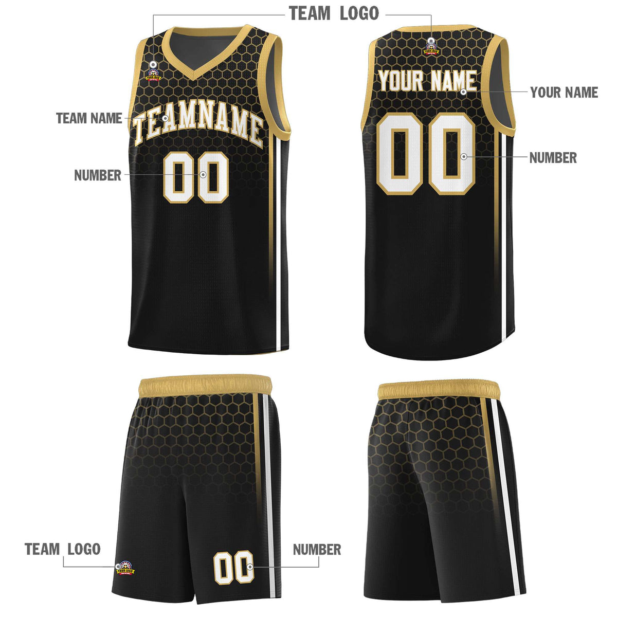Custom Black Personalized Honeycomb Pattern Sports Uniform Basketball Jersey
