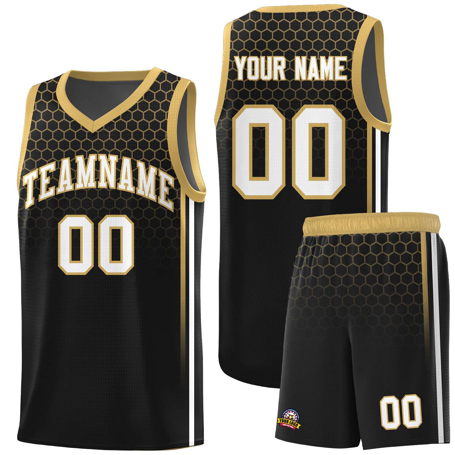 Custom Black Personalized Honeycomb Pattern Sports Uniform Basketball Jersey