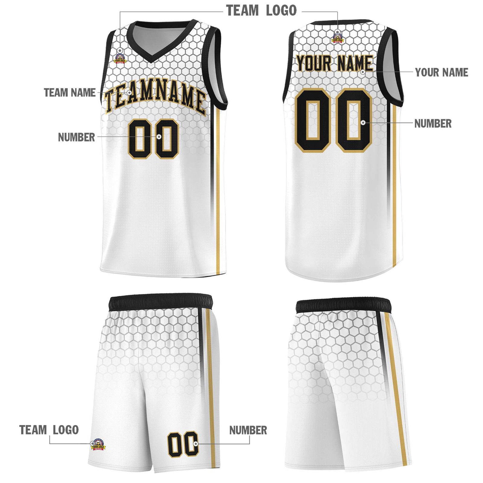 Custom White Personalized Honeycomb Pattern Sports Uniform Basketball Jersey