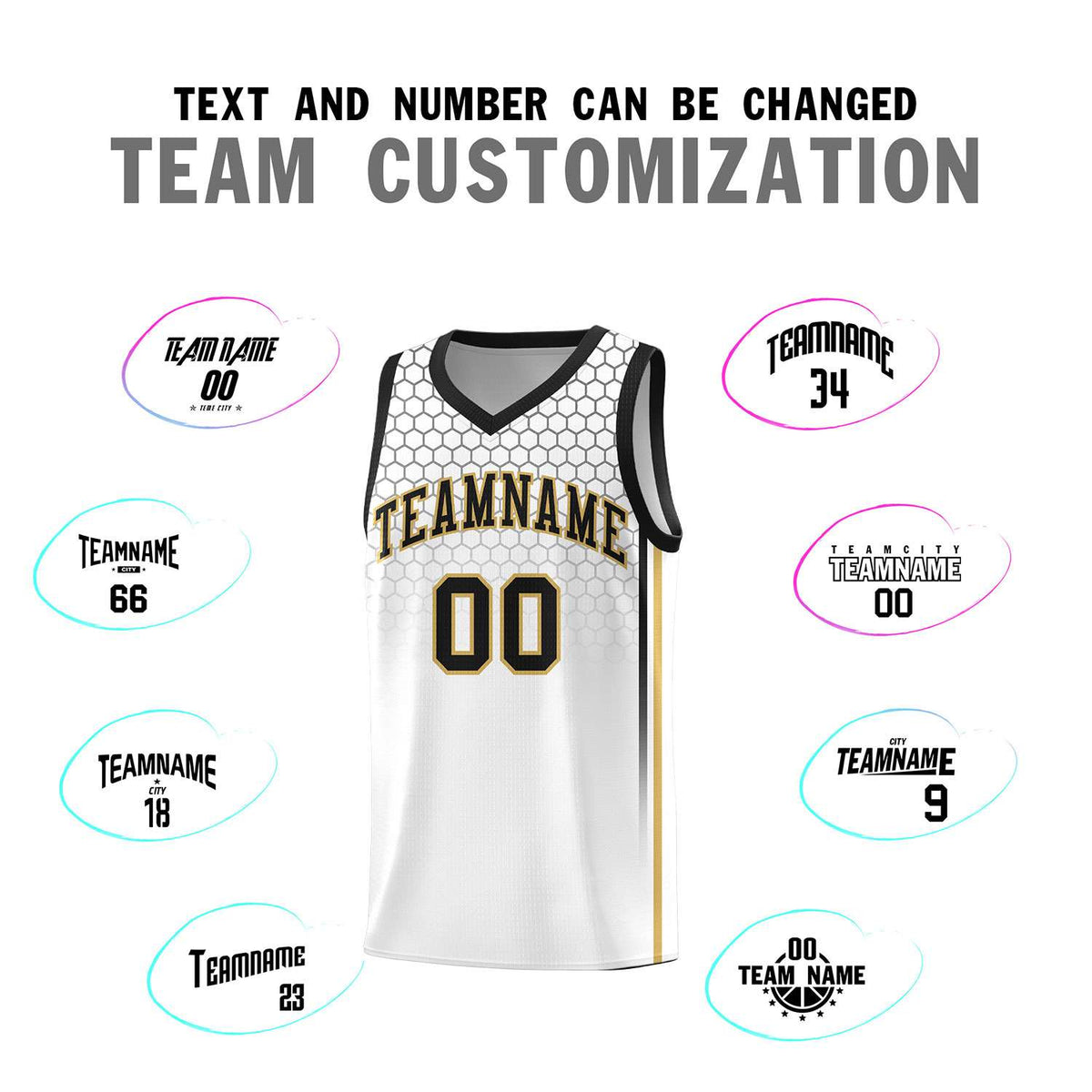 Custom White Personalized Honeycomb Pattern Sports Uniform Basketball Jersey