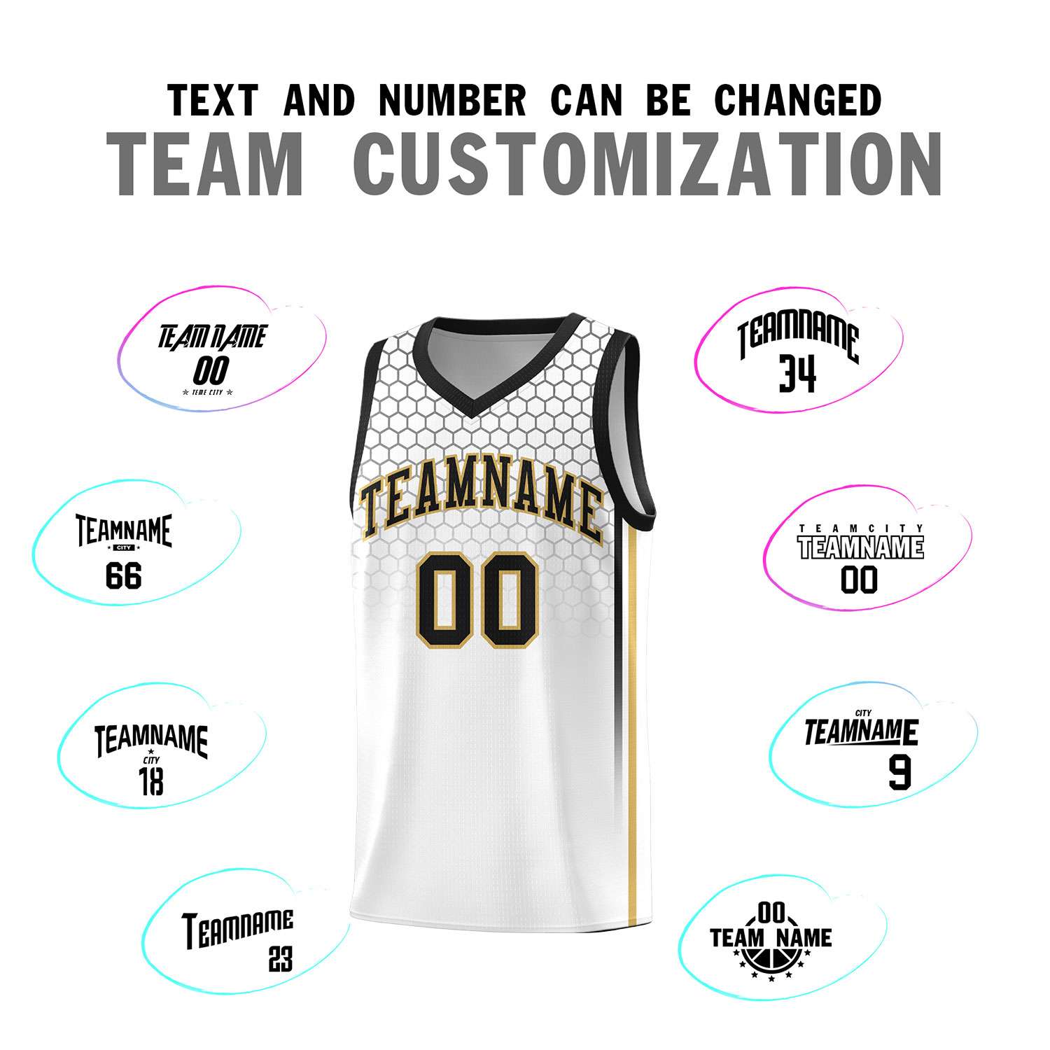 Custom White Personalized Honeycomb Pattern Sports Uniform Basketball Jersey