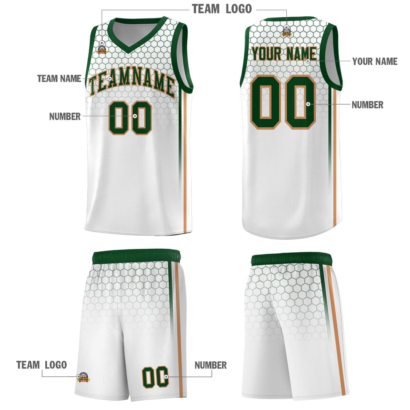 Custom White Personalized Honeycomb Pattern Sports Uniform Basketball Jersey